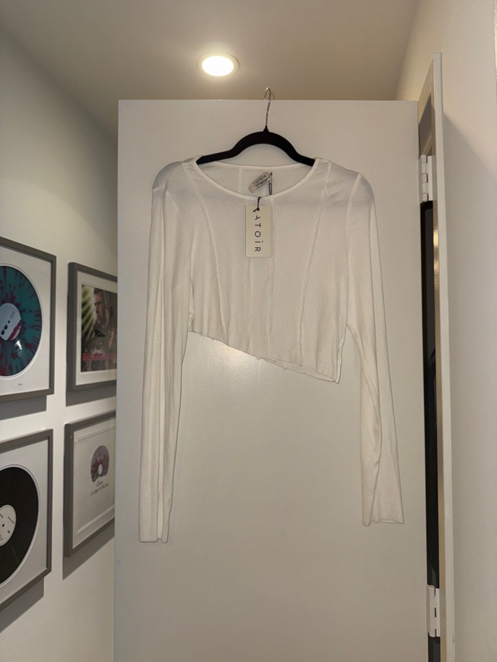 NWT ATOIR White Asymmetric Long-Sleeve Crop Top - Size XL